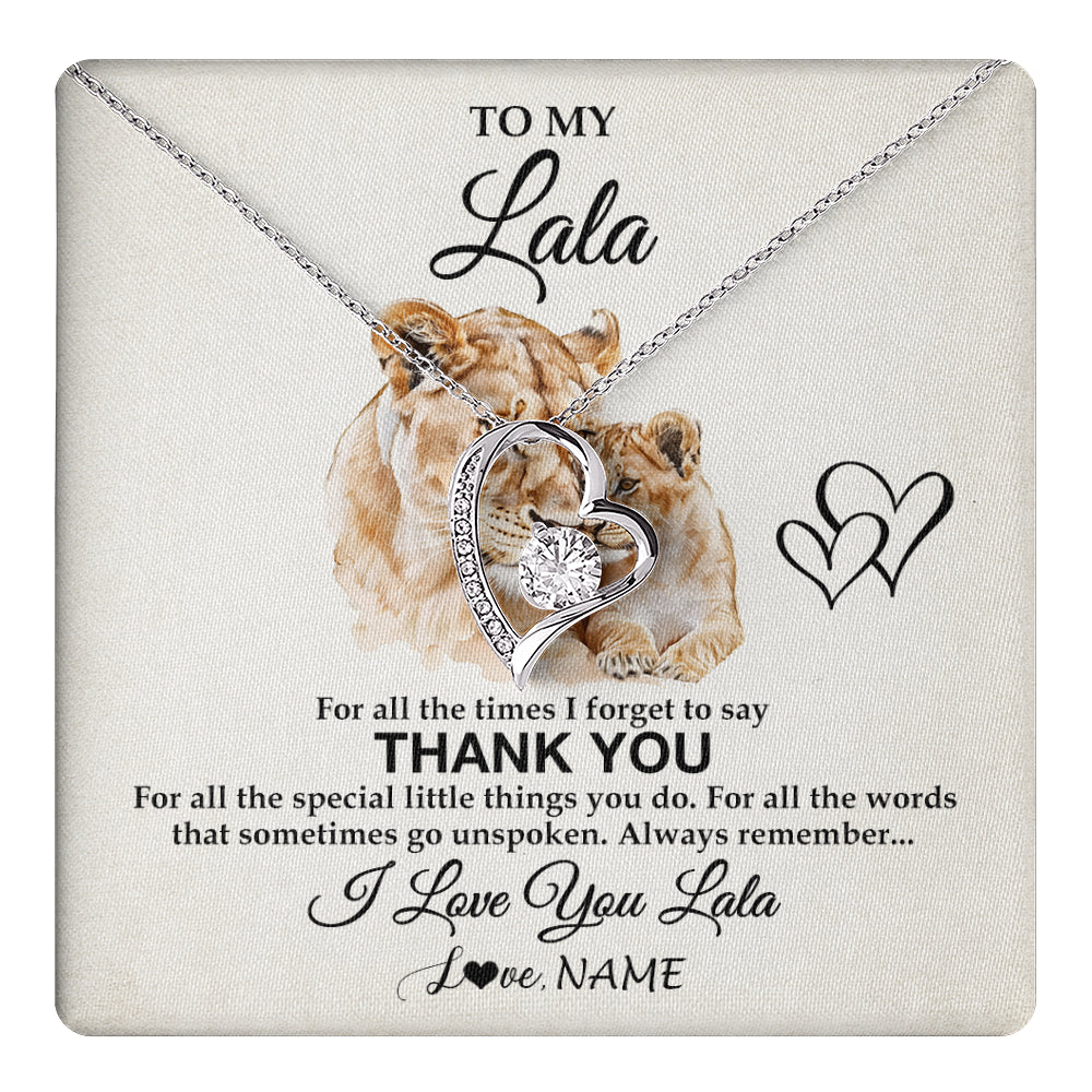 Forever Love Necklace 14K White Gold Finish | 1 | Personalized To My Lala Necklace From Granddaughter Thank You Lion Lala Gift For Mothers Day Birthday Gift Christmas For Lala Customized Gift Box Message Card | teecentury