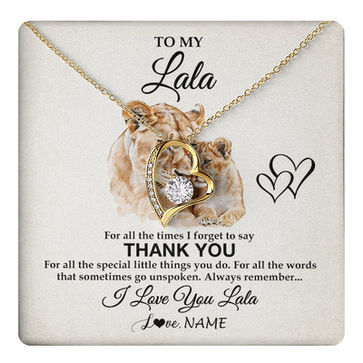 Forever Love Necklace 18K Yellow Gold Finish | 1 | Personalized To My Lala Necklace From Granddaughter Thank You Lion Lala Gift For Mothers Day Birthday Gift Christmas For Lala Customized Gift Box Message Card | teecentury
