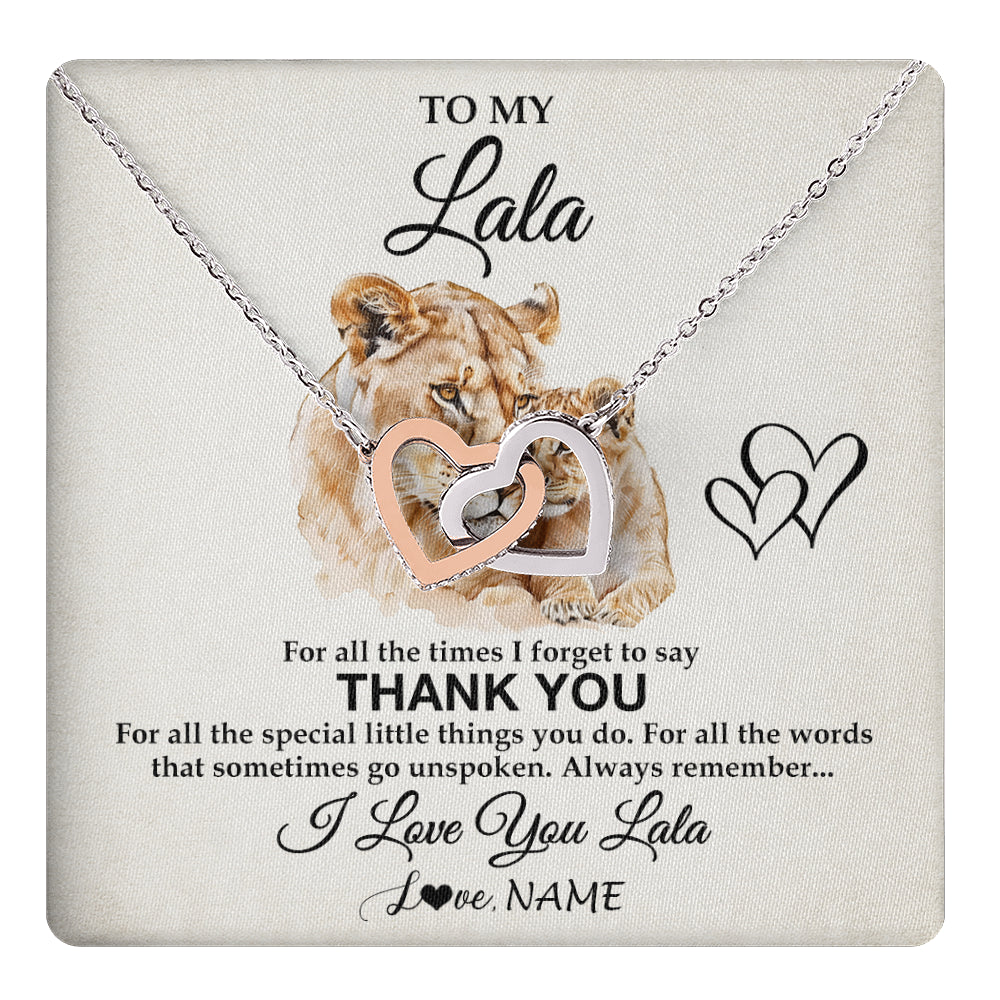 Interlocking Hearts Necklace Stainless Steel & Rose Gold Finish | 1 | Personalized To My Lala Necklace From Granddaughter Thank You Lion Lala Gift For Mothers Day Birthday Gift Christmas For Lala Customized Gift Box Message Card | teecentury