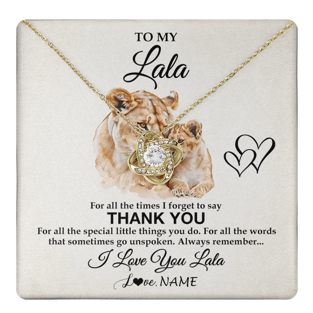 Love Knot Necklace 18K Yellow Gold Finish | 1 | Personalized To My Lala Necklace From Granddaughter Thank You Lion Lala Gift For Mothers Day Birthday Gift Christmas For Lala Customized Gift Box Message Card | teecentury