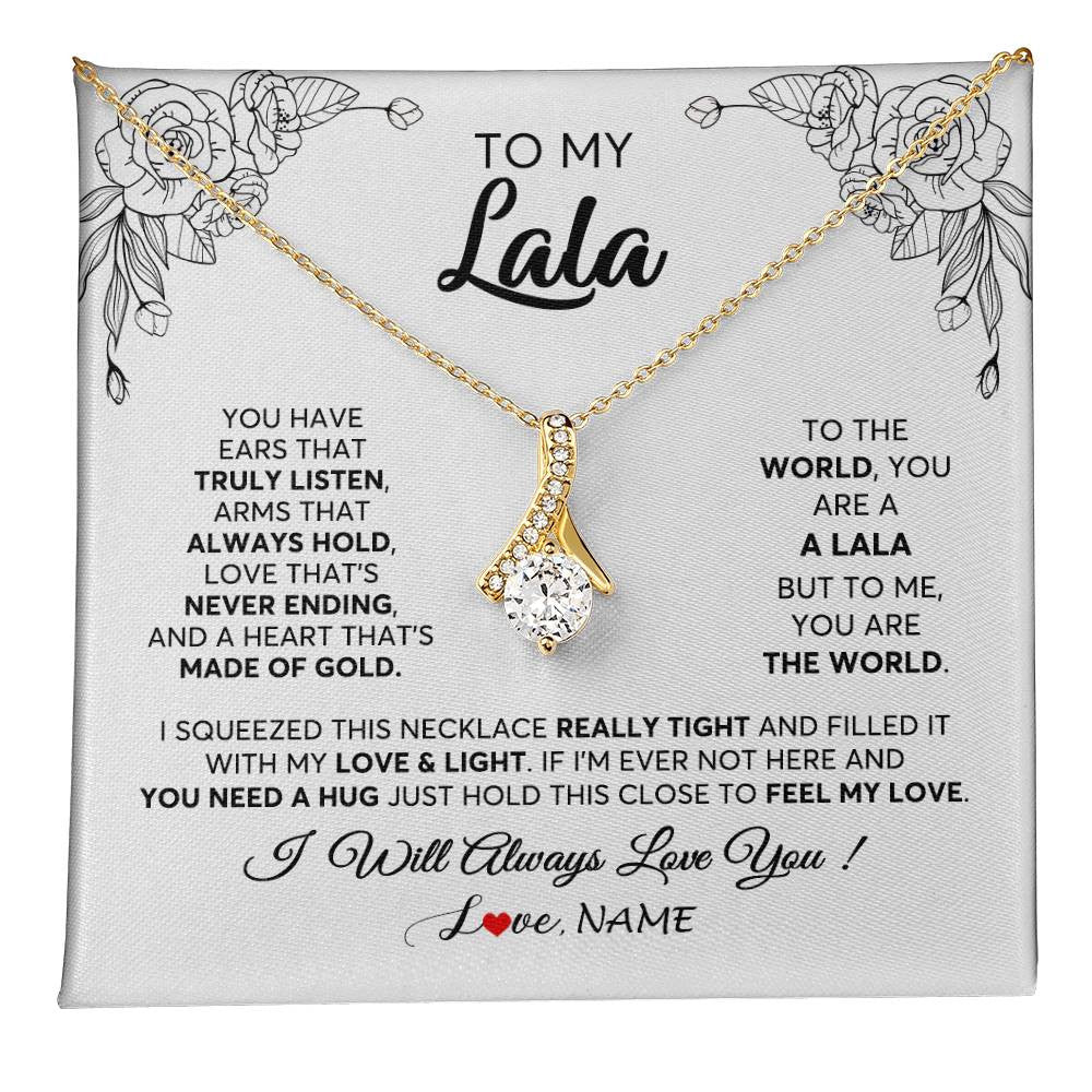 Alluring Beauty Necklace 18K Yellow Gold Finish | 1 | Personalized To My Lala Necklace From Grandkids Granddaughter Hold This Close Feel My Love Lala Birthday Mothers Day Christmas Customized Gift Box Message Card | teecentury