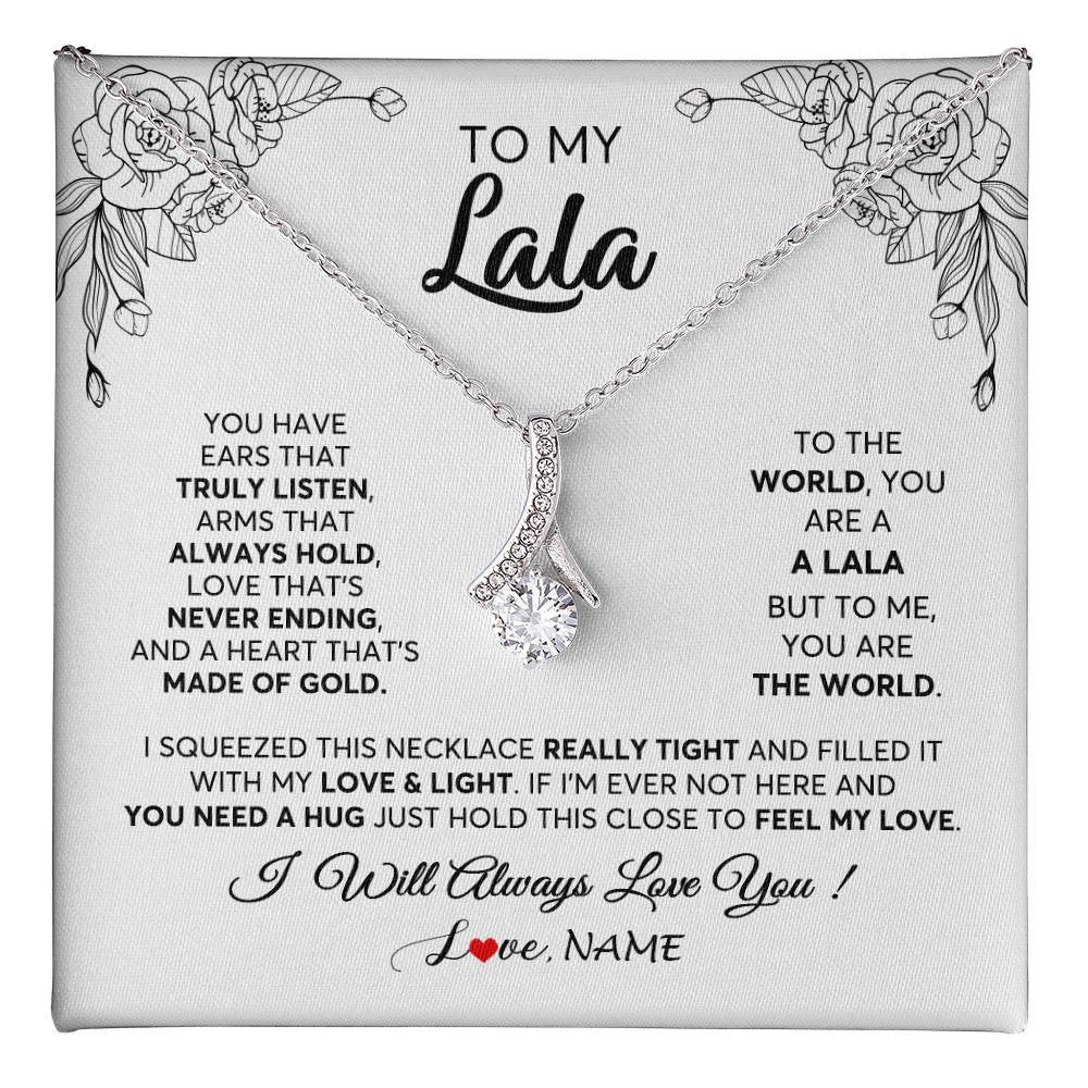Alluring Beauty Necklace 14K White Gold Finish | 1 | Personalized To My Lala Necklace From Grandkids Granddaughter Hold This Close Feel My Love Lala Birthday Mothers Day Christmas Customized Gift Box Message Card | teecentury
