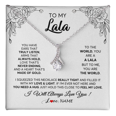 Alluring Beauty Necklace 14K White Gold Finish | 1 | Personalized To My Lala Necklace From Grandkids Granddaughter Hold This Close Feel My Love Lala Birthday Mothers Day Christmas Customized Gift Box Message Card | teecentury