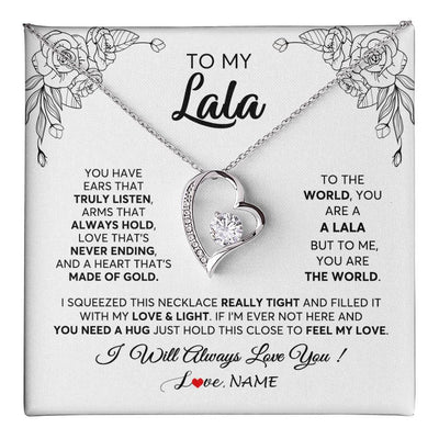 Forever Love Necklace 14K White Gold Finish | 1 | Personalized To My Lala Necklace From Grandkids Granddaughter Hold This Close Feel My Love Lala Birthday Mothers Day Christmas Customized Gift Box Message Card | teecentury