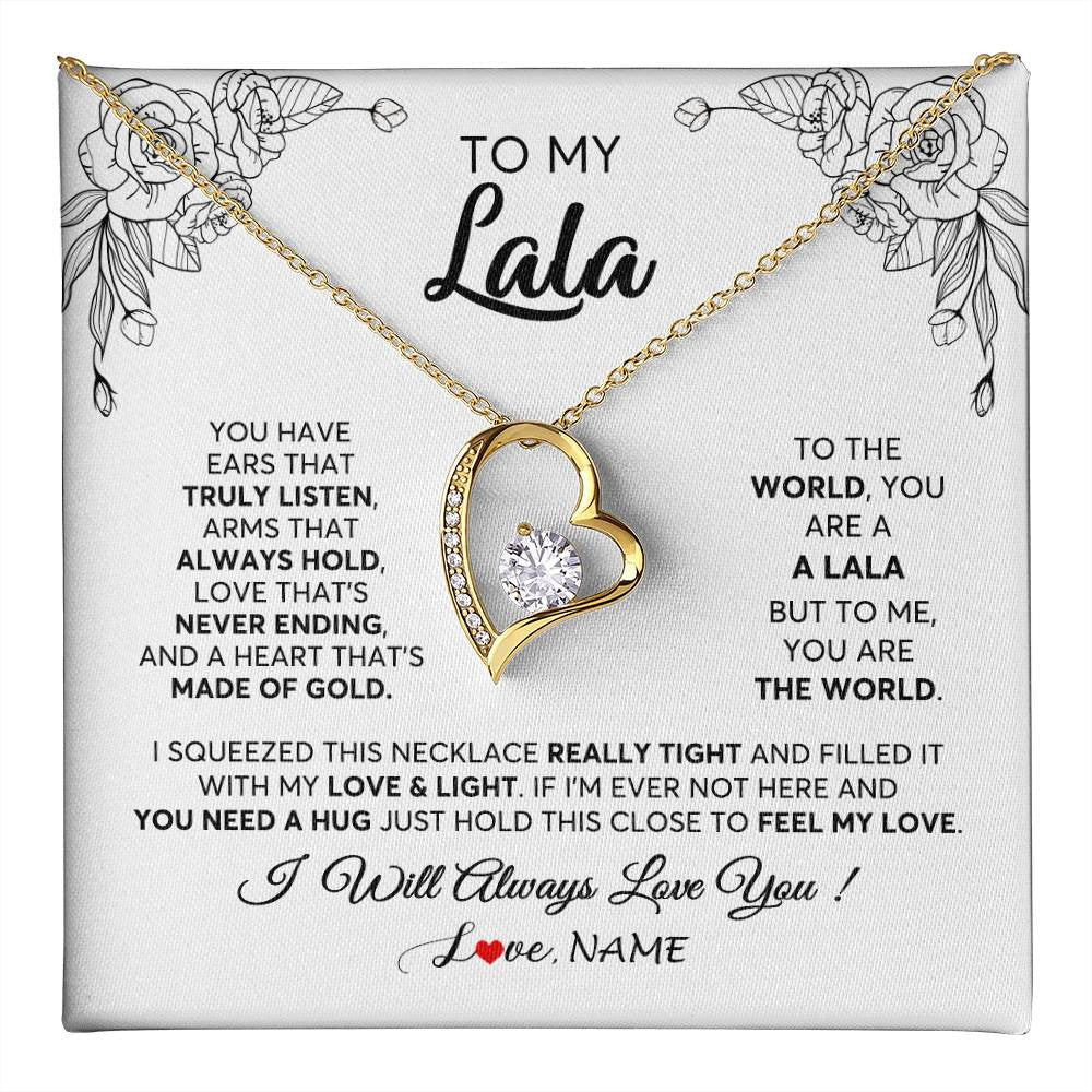 Forever Love Necklace 18K Yellow Gold Finish | 1 | Personalized To My Lala Necklace From Grandkids Granddaughter Hold This Close Feel My Love Lala Birthday Mothers Day Christmas Customized Gift Box Message Card | teecentury