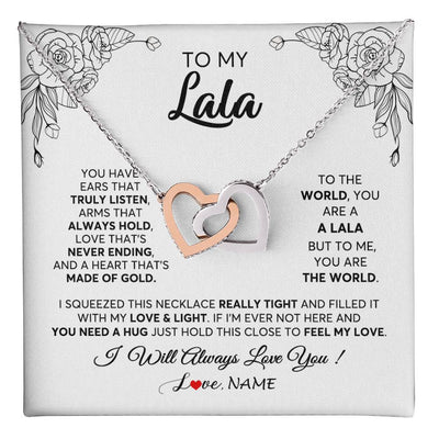Interlocking Hearts Necklace Stainless Steel & Rose Gold Finish | 1 | Personalized To My Lala Necklace From Grandkids Granddaughter Hold This Close Feel My Love Lala Birthday Mothers Day Christmas Customized Gift Box Message Card | teecentury