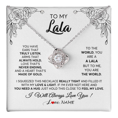 Love Knot Necklace 14K White Gold Finish | 1 | Personalized To My Lala Necklace From Grandkids Granddaughter Hold This Close Feel My Love Lala Birthday Mothers Day Christmas Customized Gift Box Message Card | teecentury