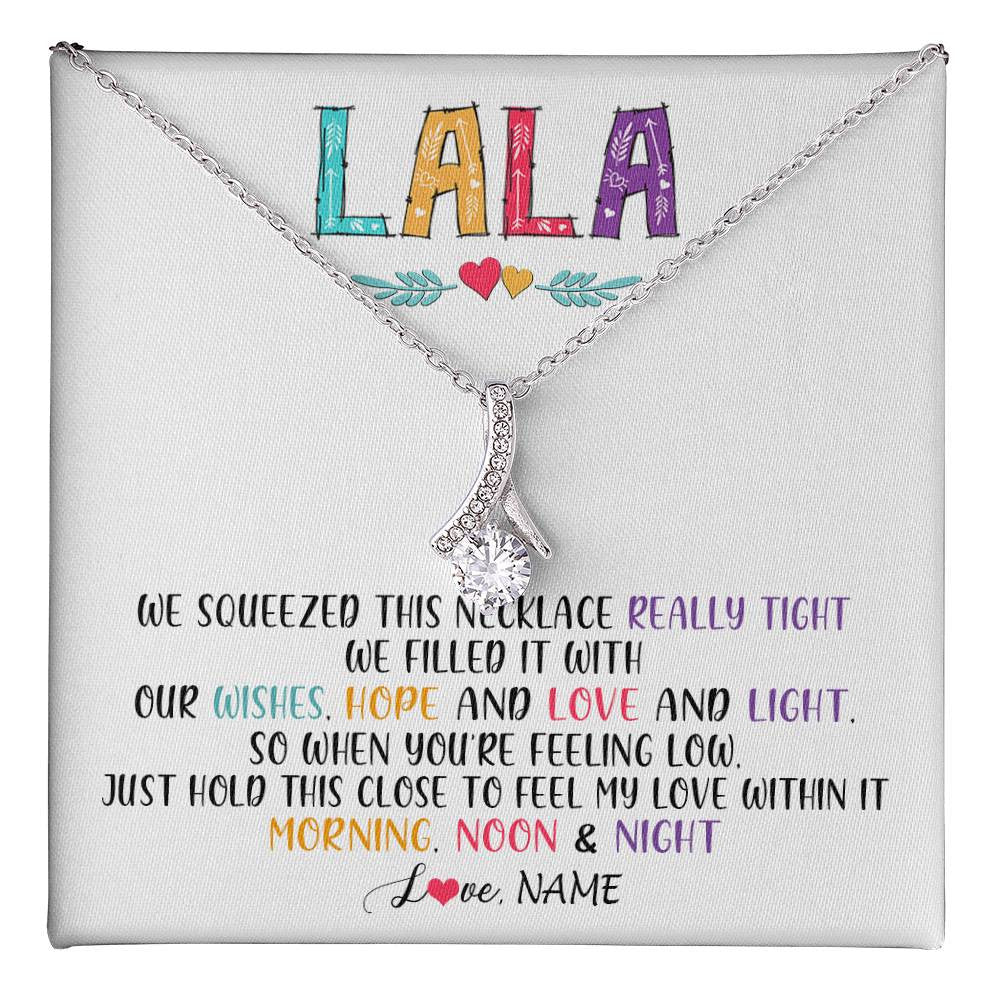 Alluring Beauty Necklace 14K White Gold Finish | 1 | Personalized To My Lala Necklace From Grandkids Granddaughter We Squeezed This Necklace Lala Birthday Mothers Day Christmas Customized Gift Box Message Card | teecentury