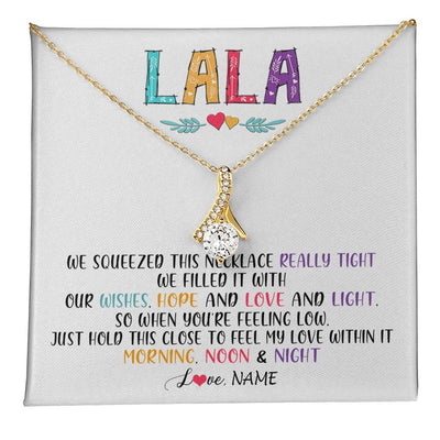 Alluring Beauty Necklace 18K Yellow Gold Finish | 1 | Personalized To My Lala Necklace From Grandkids Granddaughter We Squeezed This Necklace Lala Birthday Mothers Day Christmas Customized Gift Box Message Card | teecentury