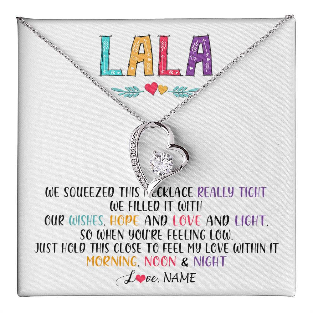 Forever Love Necklace 14K White Gold Finish | 1 | Personalized To My Lala Necklace From Grandkids Granddaughter We Squeezed This Necklace Lala Birthday Mothers Day Christmas Customized Gift Box Message Card | teecentury