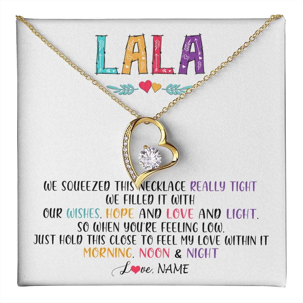 Forever Love Necklace 18K Yellow Gold Finish | 1 | Personalized To My Lala Necklace From Grandkids Granddaughter We Squeezed This Necklace Lala Birthday Mothers Day Christmas Customized Gift Box Message Card | teecentury