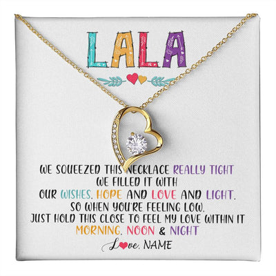 Forever Love Necklace 18K Yellow Gold Finish | 1 | Personalized To My Lala Necklace From Grandkids Granddaughter We Squeezed This Necklace Lala Birthday Mothers Day Christmas Customized Gift Box Message Card | teecentury