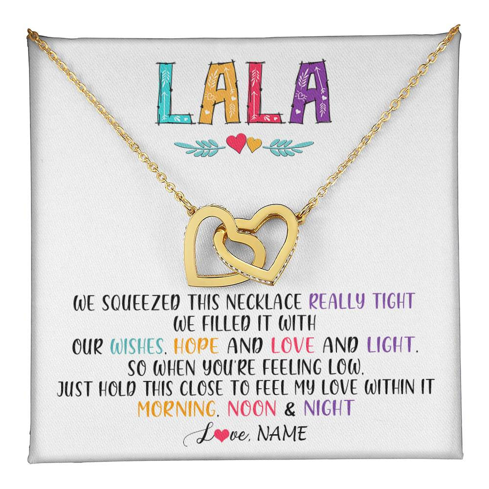 Interlocking Hearts Necklace 18K Yellow Gold Finish | 1 | Personalized To My Lala Necklace From Grandkids Granddaughter We Squeezed This Necklace Lala Birthday Mothers Day Christmas Customized Gift Box Message Card | teecentury