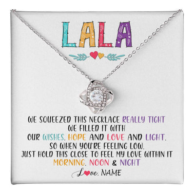 Love Knot Necklace 14K White Gold Finish | 1 | Personalized To My Lala Necklace From Grandkids Granddaughter We Squeezed This Necklace Lala Birthday Mothers Day Christmas Customized Gift Box Message Card | teecentury
