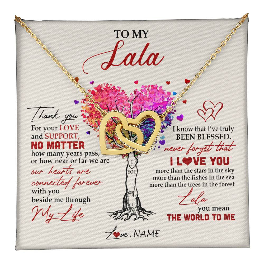 Interlocking Hearts Necklace 18K Yellow Gold Finish | 1 | Personalized To My Lala Necklace From Grandkids Never Forget That I Love You You Mean The World Lala Birthday Mothers Day Christmas Customized Gift Box Message Card | teecentury