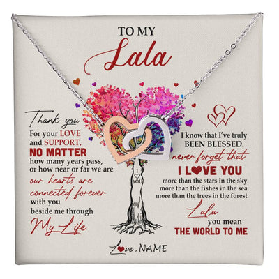 Interlocking Hearts Necklace Stainless Steel & Rose Gold Finish | 1 | Personalized To My Lala Necklace From Grandkids Never Forget That I Love You You Mean The World Lala Birthday Mothers Day Christmas Customized Gift Box Message Card | teecentury