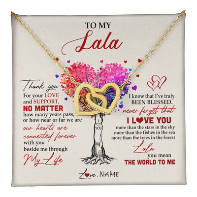 Interlocking Hearts Necklace 18K Yellow Gold Finish | 1 | Personalized To My Lala Necklace From Grandkids Never Forget That I Love You You Mean The World Lala Birthday Mothers Day Christmas Customized Gift Box Message Card | teecentury