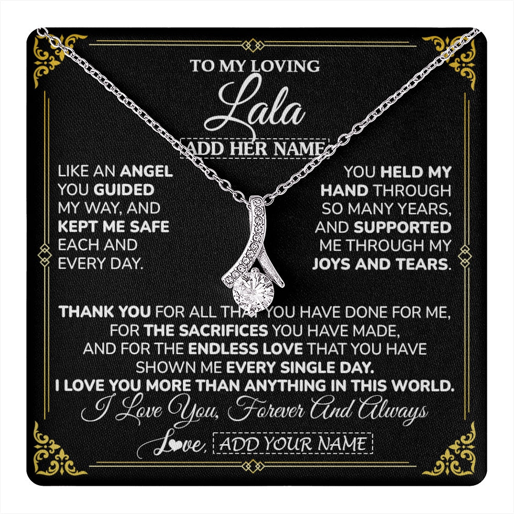 Alluring Beauty Necklace 14K White Gold Finish | 1 | Personalized To My Lala Necklace Gifts Meaningful Gift To Lala From Granddaughter Without You There Is No Me Mothers Day Birthday Custom Gift Box Message Card | https://teecentury.