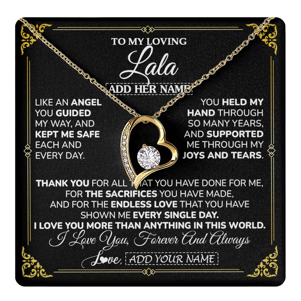 Forever Love Necklace 18K Yellow Gold Finish | 1 | Personalized To My Lala Necklace Gifts Meaningful Gift To Lala From Granddaughter Without You There Is No Me Mothers Day Birthday Custom Gift Box Message Card | https://teecentury.