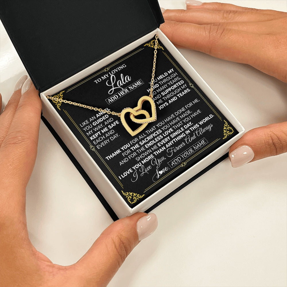 Interlocking Hearts Necklace 18K Yellow Gold Finish | 2 | Personalized To My Lala Necklace Gifts Meaningful Gift To Lala From Granddaughter Without You There Is No Me Mothers Day Birthday Custom Gift Box Message Card | https://teecentury.