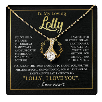 Alluring Beauty Necklace 18K Yellow Gold Finish | 1 | Personalized To My Lolly Gifts Necklace From Granddaughter Grandson Grateful Thank You Lolly Birthday Mothers Day Jewelry Customized Gift Box Message Card | teecentury