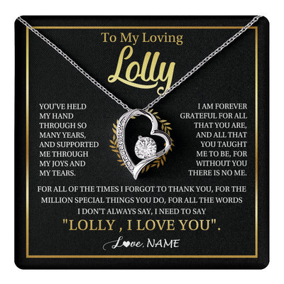 Forever Love Necklace 14K White Gold Finish | 1 | Personalized To My Lolly Gifts Necklace From Granddaughter Grandson Grateful Thank You Lolly Birthday Mothers Day Jewelry Customized Gift Box Message Card | teecentury