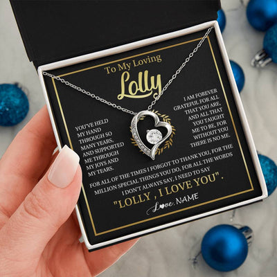 Forever Love Necklace 14K White Gold Finish | 2 | Personalized To My Lolly Gifts Necklace From Granddaughter Grandson Grateful Thank You Lolly Birthday Mothers Day Jewelry Customized Gift Box Message Card | teecentury