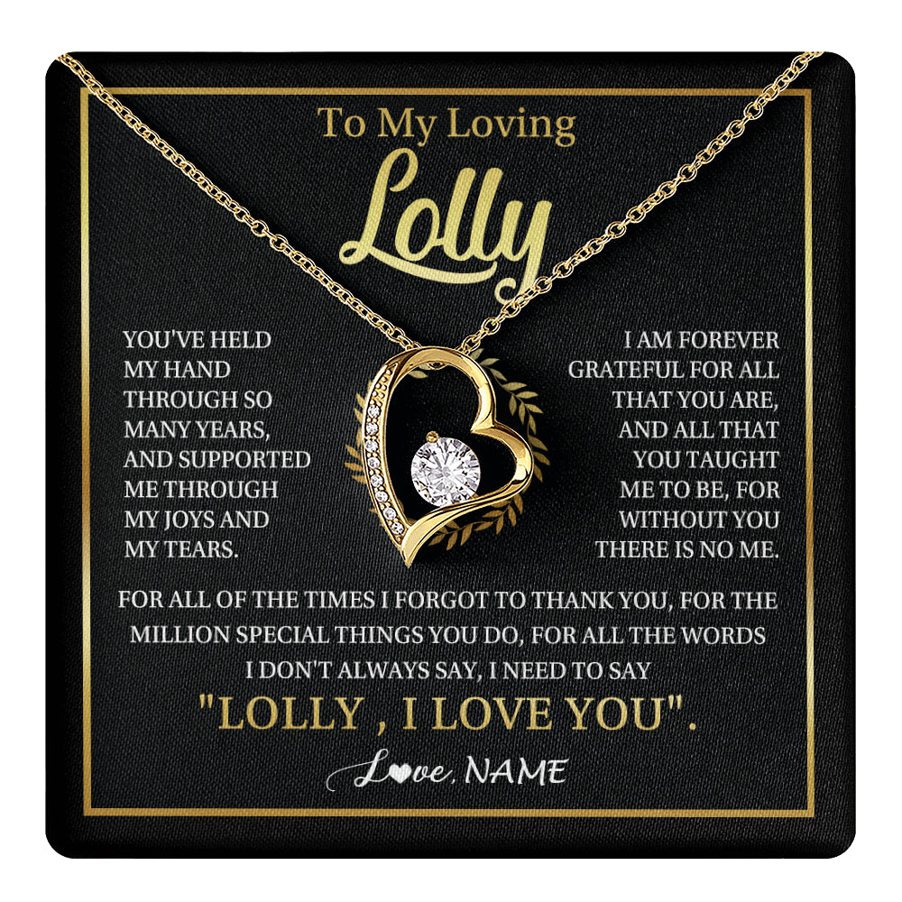 Forever Love Necklace 18K Yellow Gold Finish | 1 | Personalized To My Lolly Gifts Necklace From Granddaughter Grandson Grateful Thank You Lolly Birthday Mothers Day Jewelry Customized Gift Box Message Card | teecentury