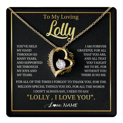 Forever Love Necklace 18K Yellow Gold Finish | 1 | Personalized To My Lolly Gifts Necklace From Granddaughter Grandson Grateful Thank You Lolly Birthday Mothers Day Jewelry Customized Gift Box Message Card | teecentury