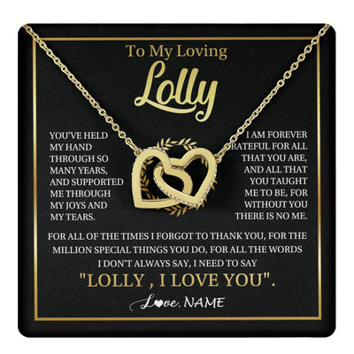 Interlocking Hearts Necklace 18K Yellow Gold Finish | 1 | Personalized To My Lolly Gifts Necklace From Granddaughter Grandson Grateful Thank You Lolly Birthday Mothers Day Jewelry Customized Gift Box Message Card | teecentury