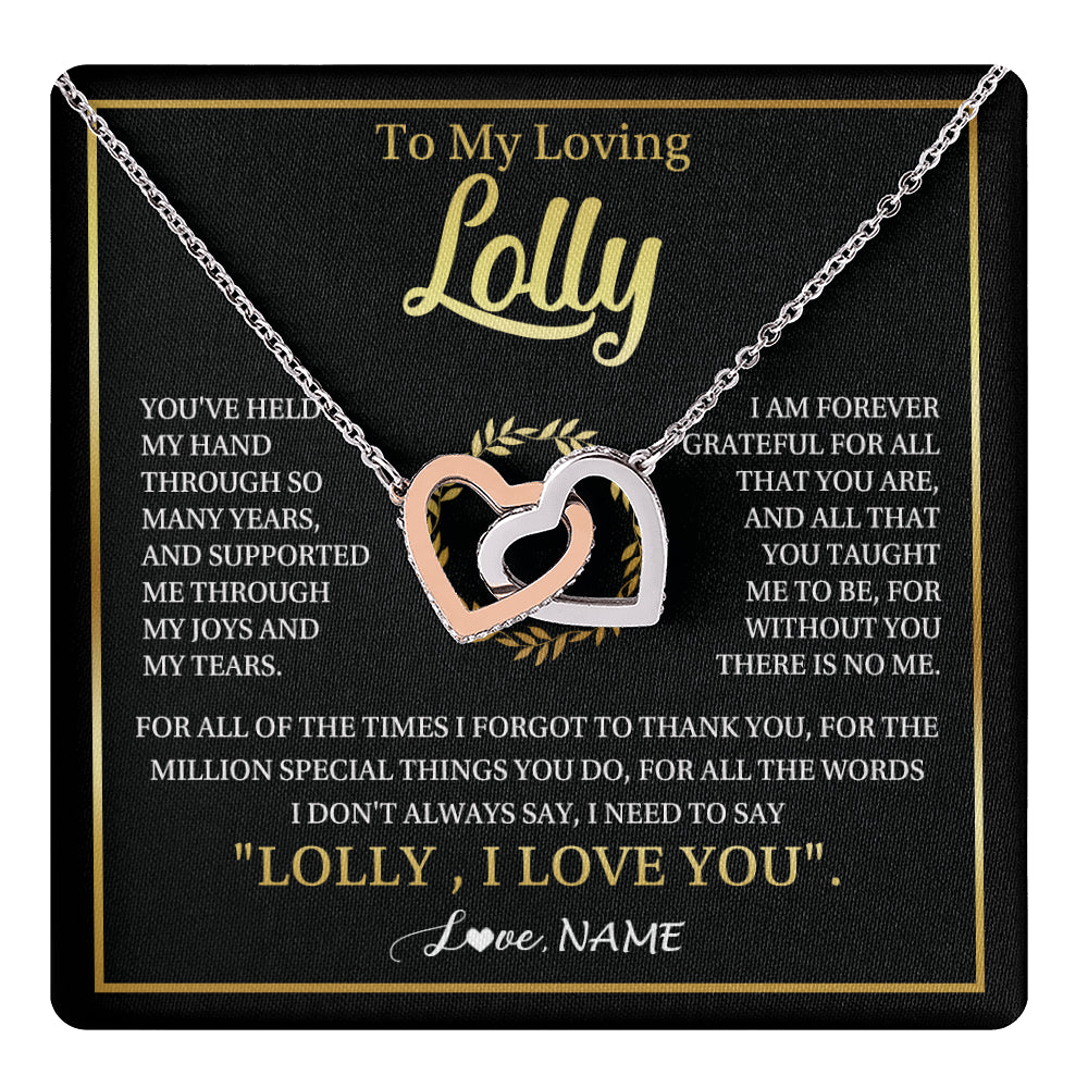 Interlocking Hearts Necklace Stainless Steel & Rose Gold Finish | 1 | Personalized To My Lolly Gifts Necklace From Granddaughter Grandson Grateful Thank You Lolly Birthday Mothers Day Jewelry Customized Gift Box Message Card | teecentury