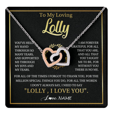 Interlocking Hearts Necklace Stainless Steel & Rose Gold Finish | 1 | Personalized To My Lolly Gifts Necklace From Granddaughter Grandson Grateful Thank You Lolly Birthday Mothers Day Jewelry Customized Gift Box Message Card | teecentury