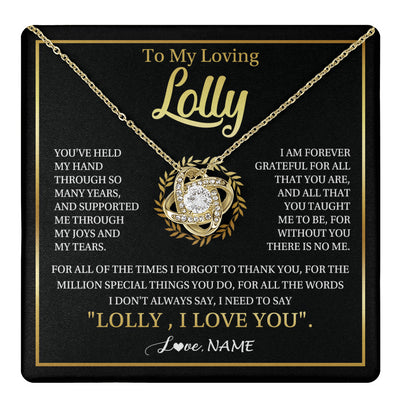 Love Knot Necklace 18K Yellow Gold Finish | 1 | Personalized To My Lolly Gifts Necklace From Granddaughter Grandson Grateful Thank You Lolly Birthday Mothers Day Jewelry Customized Gift Box Message Card | teecentury