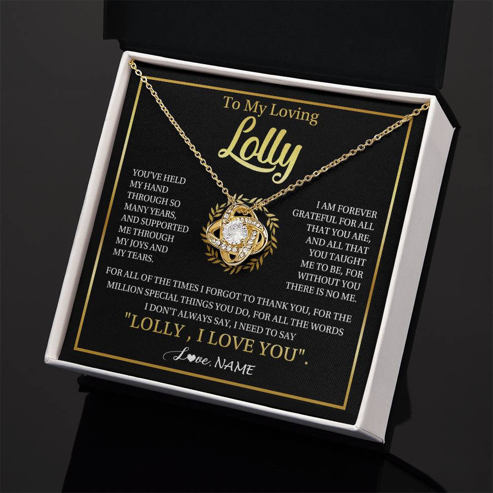 Love Knot Necklace 18K Yellow Gold Finish | 2 | Personalized To My Lolly Gifts Necklace From Granddaughter Grandson Grateful Thank You Lolly Birthday Mothers Day Jewelry Customized Gift Box Message Card | teecentury