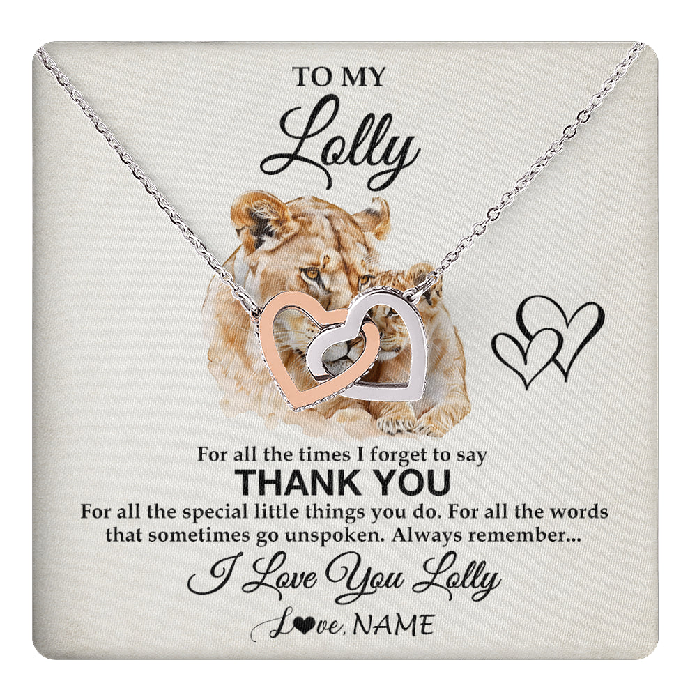 Interlocking Hearts Necklace Stainless Steel & Rose Gold Finish | 1 | Personalized To My Lolly Necklace From Granddaughter Thank You Lion Lolly Gift For Mothers Day Birthday Gift Christmas For Lolly Gift Box Message Card | teecentury