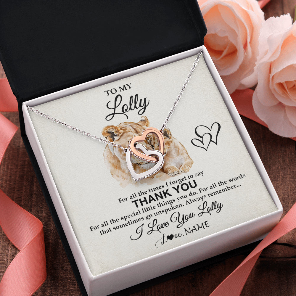 Interlocking Hearts Necklace Stainless Steel & Rose Gold Finish | 2 | Personalized To My Lolly Necklace From Granddaughter Thank You Lion Lolly Gift For Mothers Day Birthday Gift Christmas For Lolly Gift Box Message Card | teecentury