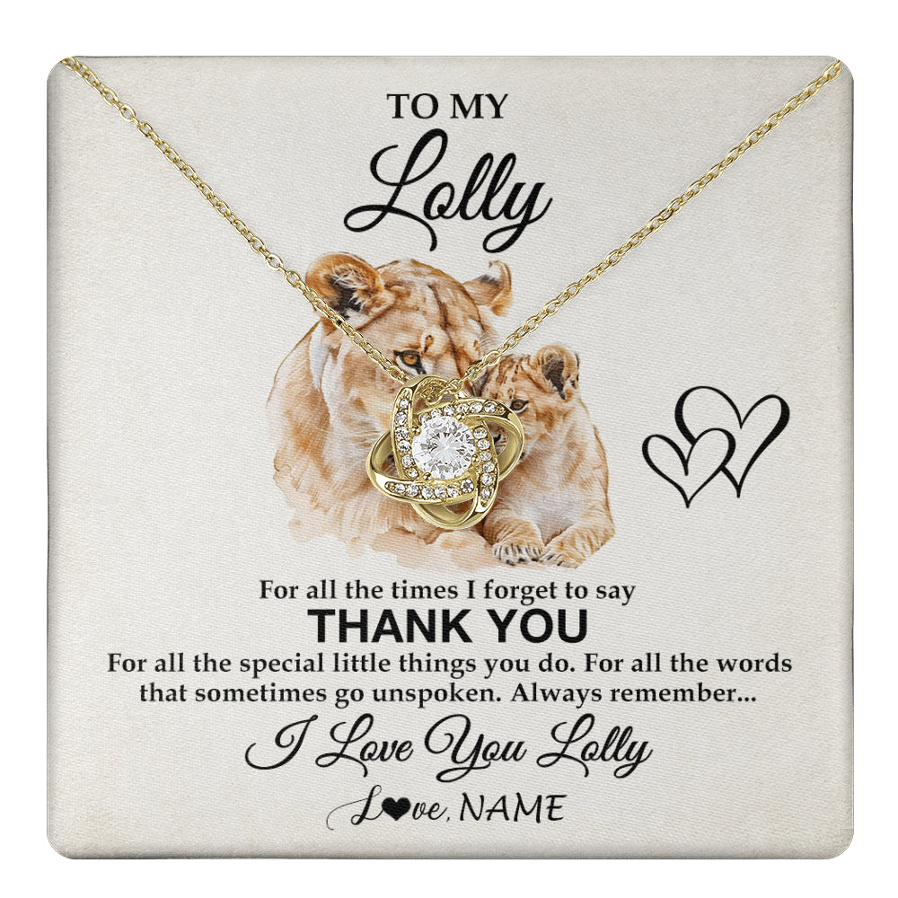 Love Knot Necklace 18K Yellow Gold Finish | 1 | Personalized To My Lolly Necklace From Granddaughter Thank You Lion Lolly Gift For Mothers Day Birthday Gift Christmas For Lolly Gift Box Message Card | teecentury