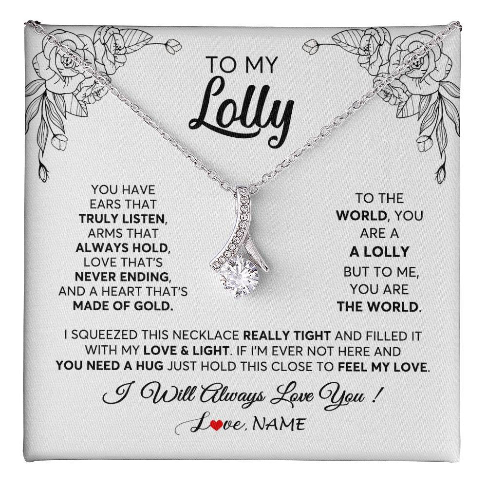 Alluring Beauty Necklace 14K White Gold Finish | 1 | Personalized To My Lolly Necklace From Grandkids Granddaughter Hold This Close Feel My Love Lolly Birthday Mothers Day Jewelry Customized Gift Box Message Card | teecentury