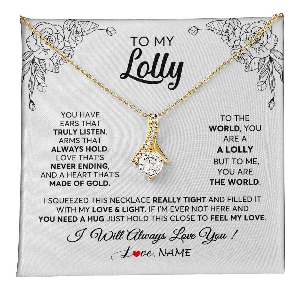 Alluring Beauty Necklace 18K Yellow Gold Finish | 1 | Personalized To My Lolly Necklace From Grandkids Granddaughter Hold This Close Feel My Love Lolly Birthday Mothers Day Jewelry Customized Gift Box Message Card | teecentury