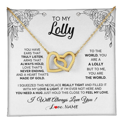 Interlocking Hearts Necklace 18K Yellow Gold Finish | 1 | Personalized To My Lolly Necklace From Grandkids Granddaughter Hold This Close Feel My Love Lolly Birthday Mothers Day Jewelry Customized Gift Box Message Card | teecentury