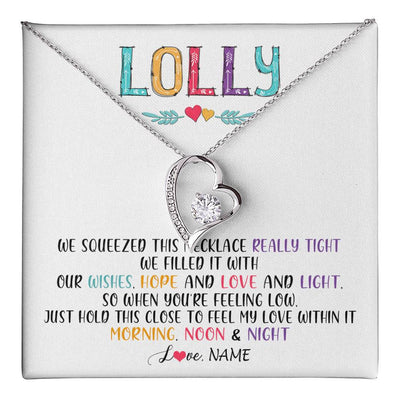 Forever Love Necklace 14K White Gold Finish | 1 | Personalized To My Lolly Necklace From Grandkids Granddaughter We Squeezed This Necklace Lolly Birthday Mothers Day Jewelry Customized Gift Box Message Card | teecentury