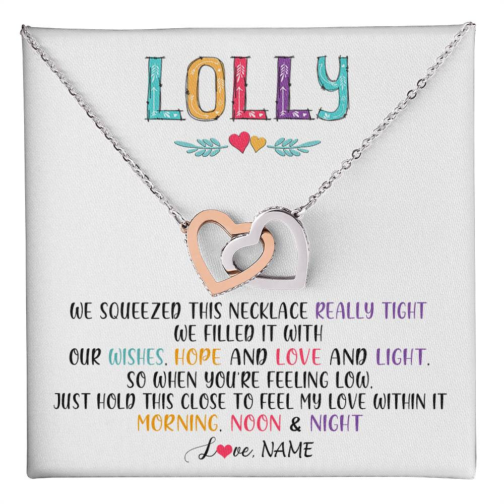 Interlocking Hearts Necklace Stainless Steel & Rose Gold Finish | 1 | Personalized To My Lolly Necklace From Grandkids Granddaughter We Squeezed This Necklace Lolly Birthday Mothers Day Jewelry Customized Gift Box Message Card | teecentury