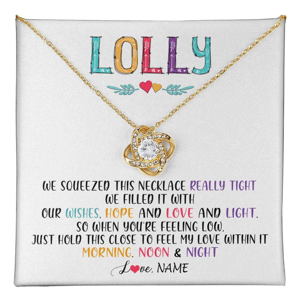Love Knot Necklace 18K Yellow Gold Finish | 1 | Personalized To My Lolly Necklace From Grandkids Granddaughter We Squeezed This Necklace Lolly Birthday Mothers Day Jewelry Customized Gift Box Message Card | teecentury