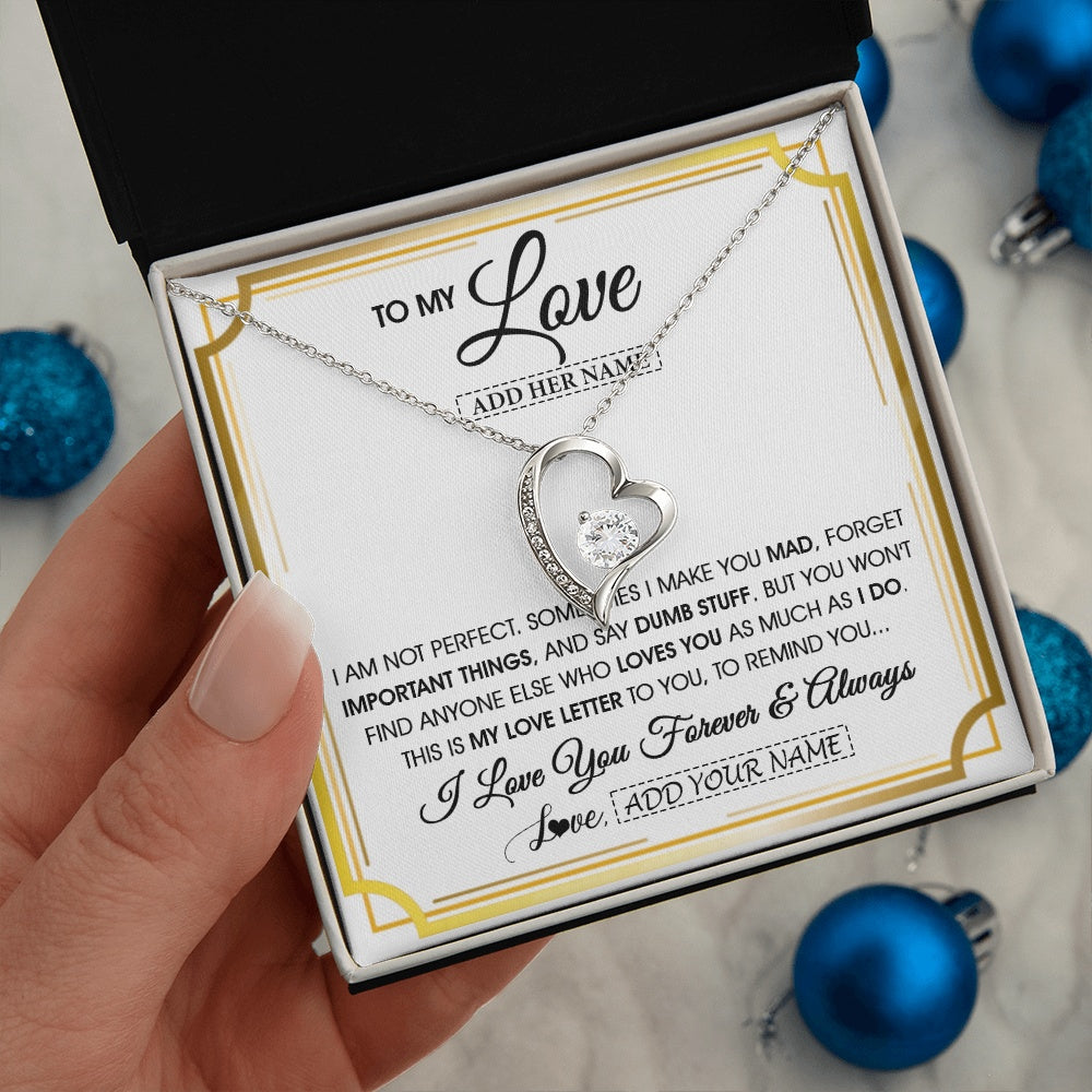 Forever Love Necklace 14K White Gold Finish | 2 | Personalized To My Love Necklace For Women Love Letter Romatic Gifts For Her Wife Gift From Husband Girlfriend Birthday Valentines Custom Gift Box Message Card | https://teecentury.