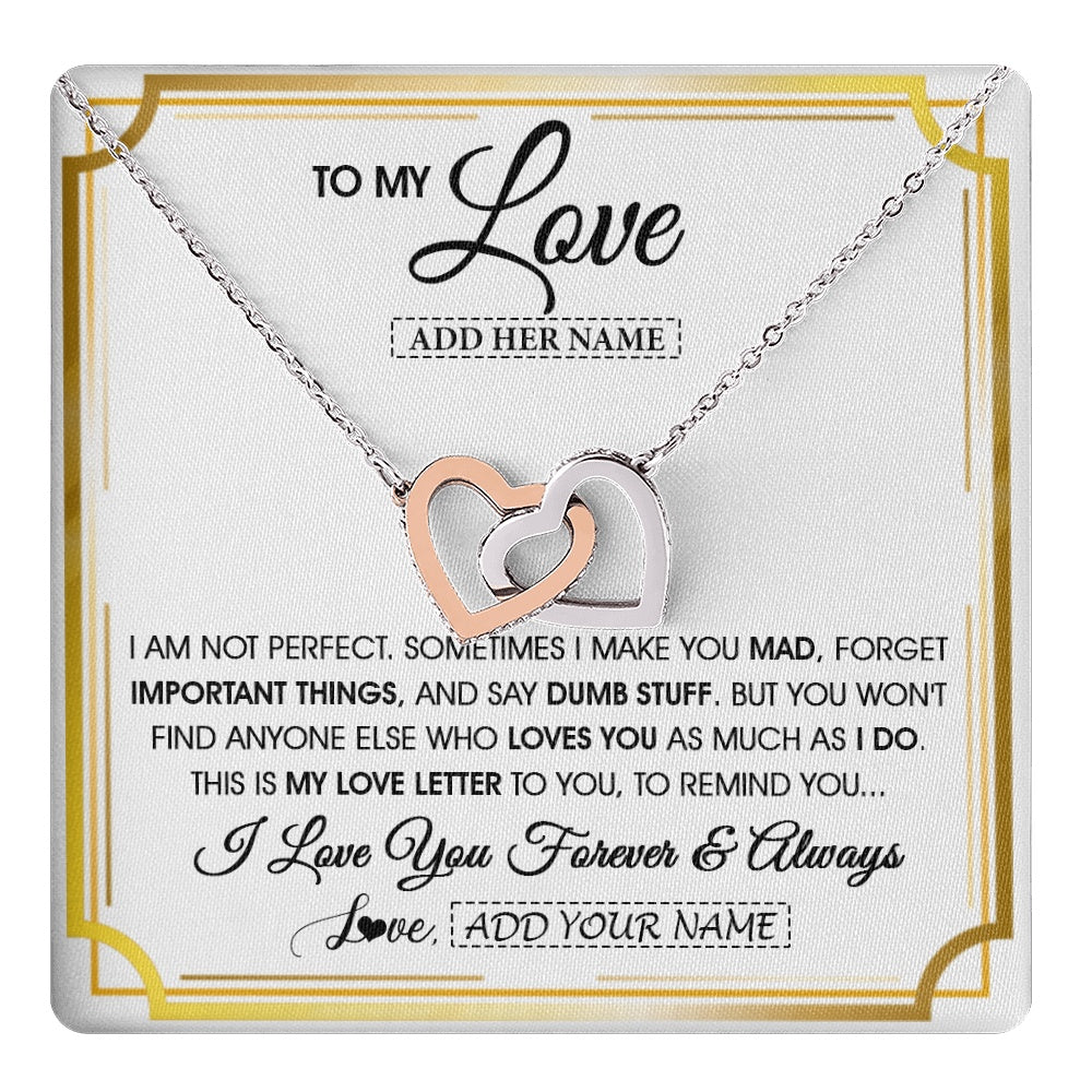 Interlocking Hearts Necklace Stainless Steel & Rose Gold Finish | 1 | Personalized To My Love Necklace For Women Love Letter Romatic Gifts For Her Wife Gift From Husband Girlfriend Birthday Valentines Custom Gift Box Message Card | https://teecentury.