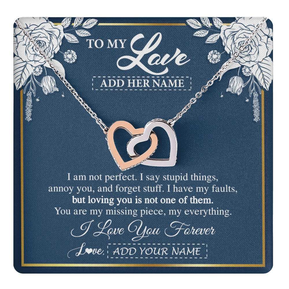 Interlocking Hearts Necklace Stainless Steel & Rose Gold Finish | 1 | Personalized To My Love Necklace My Everything Romatic Gifts For Her Wife Gift From Husband Girlfriend Birthday Valentines Day Custom Gift Box Message Card | teecentury.myshopify
