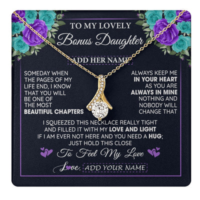 Alluring Beauty Necklace 18K Yellow Gold Finish | 1 | Personalized To My Lovely Bonus Daughter Necklace Gift From Stepdad Feel My Love Stepdaughter Birthday Gift Mother's Day Christmas Gift Box Message Card | teecentury.myshopify