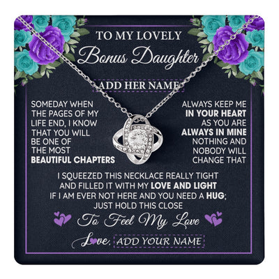 Love Knot Necklace 14K White Gold Finish | 1 | Personalized To My Lovely Bonus Daughter Necklace Gift From Stepdad Feel My Love Stepdaughter Birthday Gift Mother's Day Christmas Gift Box Message Card | teecentury.myshopify