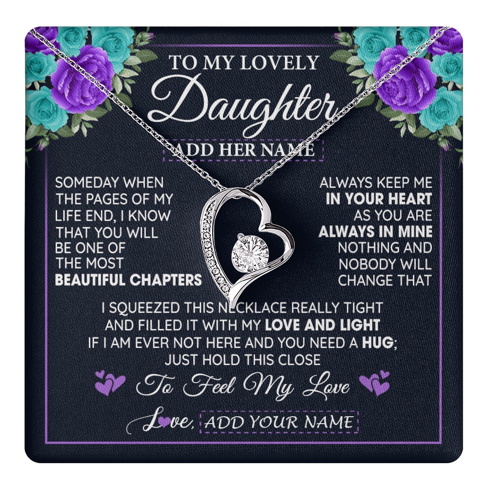 Forever Love Necklace 14K White Gold Finish | 1 | Personalized To My Lovely Daughter Necklace Gift From Mom Dad Mother Father Feel My Love Daughter Birthday Gift Mother's Day Christmas Gift Box Message Card | teecentury.myshopify