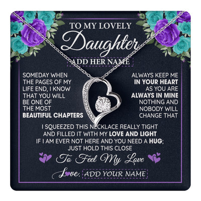 Forever Love Necklace 14K White Gold Finish | 1 | Personalized To My Lovely Daughter Necklace Gift From Mom Dad Mother Father Feel My Love Daughter Birthday Gift Mother's Day Christmas Gift Box Message Card | teecentury.myshopify
